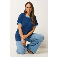 Yours Damen Yours – T-Shirt in Marineblau mit Kontrastbesatz in Größe 54-56 | Baumwolle