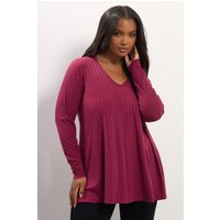 Yours Yours Damen Lockeres, Geripptes T-Shirt in Dunkelrosa in Größe 62-64 | Polyester/Elasthan