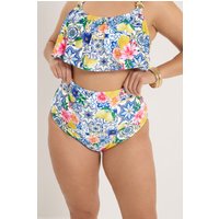 Yours Damen Yours – Bikinihose in Blau mit Mediterranem Kachelprint und Extrahohem Bund in Größe 42 | Polyester/Elasthan
