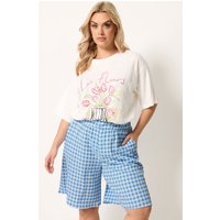 Yours Yours Damen Shorts in Blau mit Vichykaromuster in Größe 46 | Polyester/Elasthan