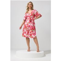 Yours London Yours London Damen Wickelskaterkleid in Rot mit Blumenmuster in Größe 50 | Polyester/Elasthan