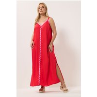 Yours Yours Damen Maxikleid in Rot und Rosa mit Kontrastmuster in Größe 42 | Viskose