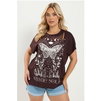 Yours Yours Damen T-Shirt in Braun mit „Mystic Soul“Schriftzug in Größe 58-60 | Baumwolle/Polyester