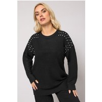 Yours Yours Damen Strickpullover in Schwarz mit Strassverzierung in Größe 46-48 | Acryl