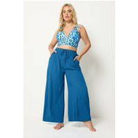 Yours Yours Damen Hose in Kobaltblau mit Knittertextur und Weitem Bein in Größe 62-64 | Viskose