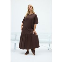 Yours Yours Damen Maxikleid in Schokoladenbraun mit Tiefer Taille in Größe 50-52 | Baumwolle