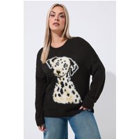 Limited Collection Limited Collection Damen Flauschiger Strickpullover in Schwarz mit Dalmatinermotiv in Größe 50-52 | Acryl
