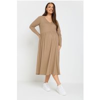 Bump It Up Bump It Up Damen Maternity – Geripptes, Geknöpftes Midikleid in Braun in Größe 50 | Polyester/Elasthan/Modal