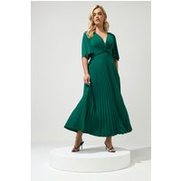 Yours London Yours London Damen Plissiertes Maxikleid in Smaragdgrün mit Knotendetail in Größe 54-56 | Polyester/Elasthan
