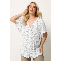 Yours Yours Damen Bluse in Weiß mit Blätterprint und Biesen in Größe 54-56 | Viskose