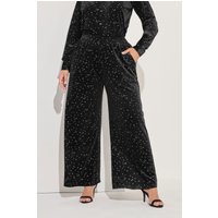 Yours Yours Damen Hose in Schwarz aus Velours mit Stern und Weitem Bein in Größe 48 | Polyester/Elasthan
