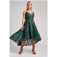 Yours London Yours London Damen mittellanges Abschlussballkleid in Smaragdgrün mit Spitze in Größe 50 | Polyester