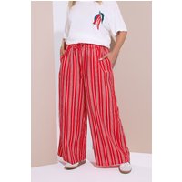 Yours Yours Damen Strukturierte Hose in Rot mit Streifen und Weitem Bein in Größe 42 | Polyester/Elasthan