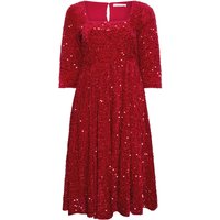 Yours London Yours London Damen Skaterkleid in Rot aus Samt mit Pailletten in Größe 46 | Polyester/Elasthan