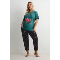 Yours Yours Damen Pyjamaset „Mon Cheri“ in Grün in Größe 58-60 | Baumwolle/Polyester