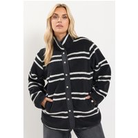 Yours Yours Damen Fleece in Schwarz mit Streifen und Knopfleiste in Größe 44 | Polyester