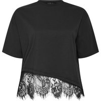 Limited Collection Limited Collection Damen Asymmetrisches Oberteil in Schwarz mit Spitzensaum in Größe 48 | Baumwolle