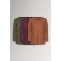 Yours Yours Damen T-Shirts in Braun und Khaki mit V-Ausschnitt, 3er Set in Größe 62-64 | Baumwolle/Polyester