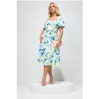 Yours London Yours London Damen Geblümtes Kleid in Weiß mit Eckigem Ausschnitt in Größe 48 | Polyester/Elasthan