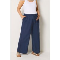 Bump It Up Bump It Up Damen Umstandsmode Hose mit Weitem Bein in Marineblau in Größe 50 | Baumwolle/Viskose/Leinen