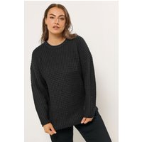 Yours Yours Damen Pullover in Schwarz mit Waffelstrickmuster in Größe 54-56 | Acryl