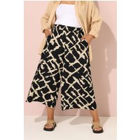 Yours Yours Damen Hose in Schwarz mit Abstraktem Muster und Weitem Bein in Größe 54-56 | Polyester/Elasthan