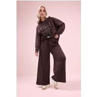 Yours Yours Damen Jogginghose in Schokobraun mit Weitem Bein in Größe 58-60 | Baumwolle/Polyester