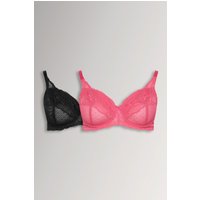 Yours Fuller Bust Lingerie Yours – Ungefütterte Bügel-BHs in Rosa und Schwarz mit Punktemuster, 2er Pack in Größe 85E | Elasthan/Polyamid