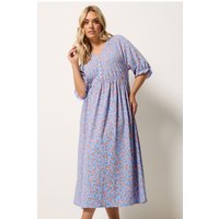 Yours Damen Yours – Kleid in Blau mit Blümchenmuster und Raglanärmeln in Größe 48 | Polyester/Elasthan
