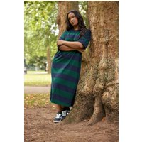 Yours Yours Damen Kleid in Grün zum Hineinschlüpfen aus Schwerem Gewebe mit Streifen in Größe 46 | Baumwolle