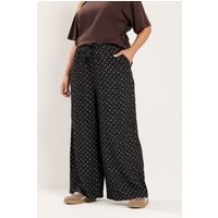 Yours Yours Damen Hose in Schokobraun und Blau mit Punkten und Weitem Bein in Größe Short 58-60 | Polyester
