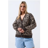 Limited Collection Limited Collection Damen Strickjacke in Braun mit Zebramuster und Ballonärmeln in Größe 46-48 | Acryl