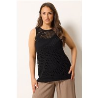 Yours Damen Yours – Gestricktes Trägershirt in Schwarz mit Ziernähten in Größe 46-48 | Baumwolle/Acryl