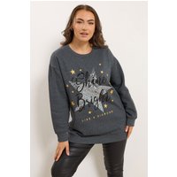 Yours Yours Damen Sweatshirt in Grau mit „Shine Bright“Schriftzug und Sternenpaillettenverzierung in Größe 58-60 | Baumwolle/Polyester