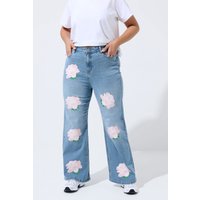 Limited Collection Limited Collection Damen Jeans in Blau mit Rosenprint in Größe 44 | Baumwolle/Elasthan