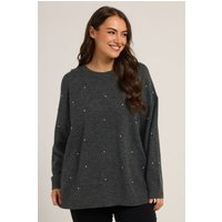 Yours Yours Damen Pullover in Grau mit Verzierung Vorne in Größe 46-48 | Polyester/Elasthan/Acryl