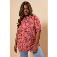 Yours Yours Damen Bluse in Orange mit Geblümter Schleife am Ausschnitt in Größe 46 | Viskose