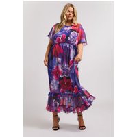 Yours London Yours London Damen Gesmoktes Maxikleid in Blau mit Blumenmuster in Größe 48 | Polyester
