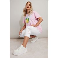 Yours Yours Damen Gekürzte Leggings mit Weißer Spitze Von Curve in Größe 58 | Baumwolle/Elasthan