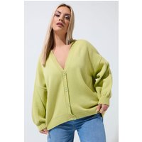Limited Collection Damen Limited Collection – Cardigan in Grün mit Ballonärmeln in Größe 46-48 | Acryl