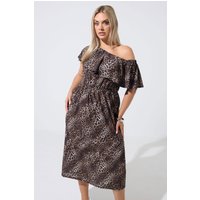 Limited Collection Limited Collection Damen Kleid in Braun mit Leopardenmuster und Rüschen in Größe 46 | Polyester