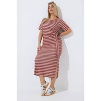 Limited Collection Limited Collection Damen Geripptes Kleid in Rosa mit Streifen und Knotendesign in Größe 54-56 | Polyester/Elasthan