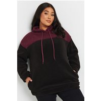 Yours Yours Damen Teddyplüsch-Fleecehoodie in Schwarz und Burgunderrot mit Blockfarbendesign in Größe 44 | Polyester