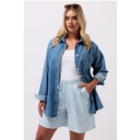Yours Yours Damen Strukturierte Shorts in Blau mit Blümchenmuster in Größe 42 | Polyester
