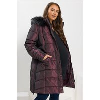 Bump It Up Bump It Up Damen mittellanger Steppmantel in Lila mit Bahnendesign, Umstandsmode in Größe 54-56 | Polyester