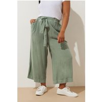 Yours Yours Damen Knöchellange Hose in Salbeigrün aus Chambray mit Schnürung Vorne in Größe 48 | Viskose