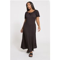 Yours Yours Damen Strukturiertes Milchmädchenkleid in Schwarz mit Blümchenmuster in Größe 54-56 | Polyester/Elasthan