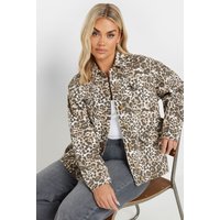 Yours Yours Damen Twilljacke in Braun mit Leoprint in Größe 46 | Baumwolle
