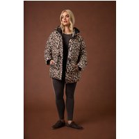 Yours Yours Damen Kurzer Steppmantel in Braun mit Leoprint in Größe 42 | Polyester