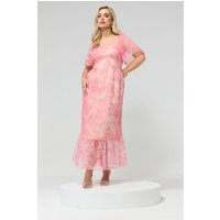 Yours London Yours London Damen Organzakleid in Rosa mit Blumenmuster in Größe 48 | Polyester
